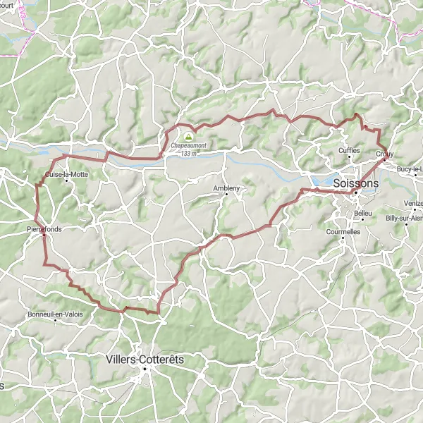 Miniature de la carte de l'inspiration cycliste "Boucle de l'Abbaye Notre-Dame" dans la Picardie, France. Générée par le planificateur d'itinéraire cycliste Tarmacs.app