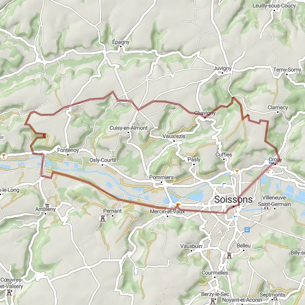 Map miniature of "The Abbey Adventure" cycling inspiration in Picardie, France. Generated by Tarmacs.app cycling route planner