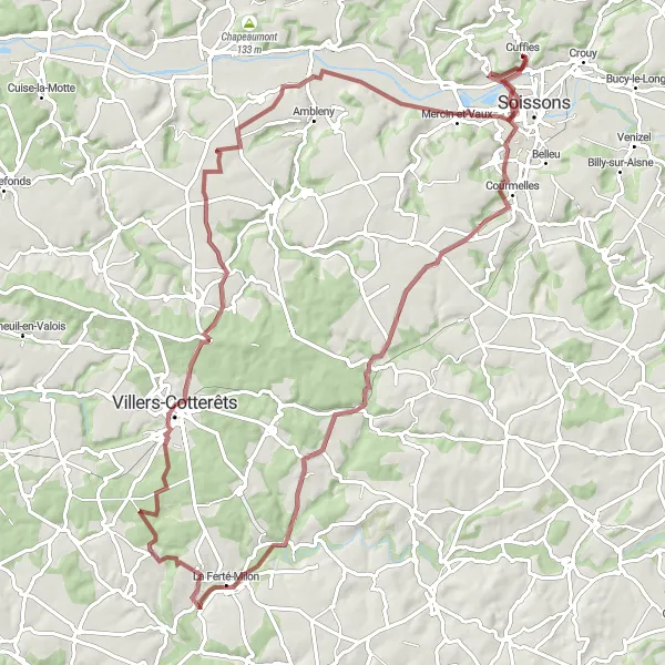 Map miniature of "Picardie Gravel Cycling Route" cycling inspiration in Picardie, France. Generated by Tarmacs.app cycling route planner