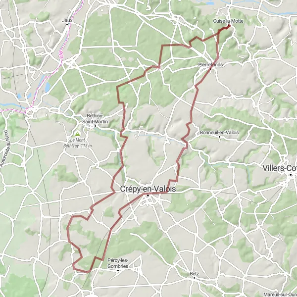 Miniature de la carte de l'inspiration cycliste "Aventure dans la vallée de l'Automne" dans la Picardie, France. Générée par le planificateur d'itinéraire cycliste Tarmacs.app