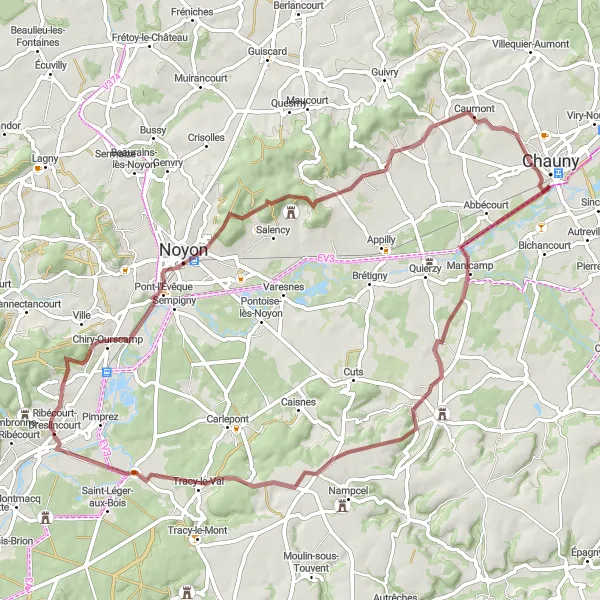 Map miniature of "The Gravel Adventure" cycling inspiration in Picardie, France. Generated by Tarmacs.app cycling route planner