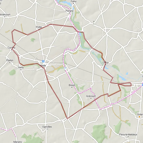 Map miniature of "Hidden Gems of Picardie" cycling inspiration in Picardie, France. Generated by Tarmacs.app cycling route planner