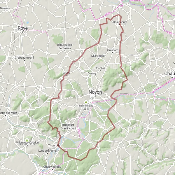 Map miniature of "The Ultimate Gravel Challenge" cycling inspiration in Picardie, France. Generated by Tarmacs.app cycling route planner