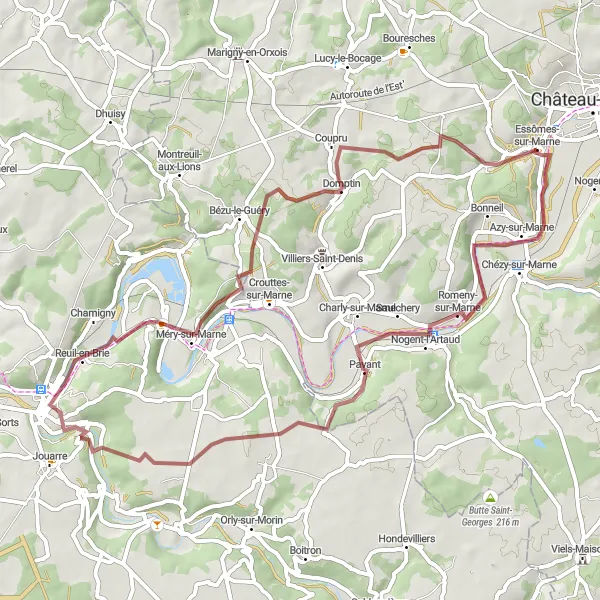 Miniature de la carte de l'inspiration cycliste "Escapade Nature autour de Pavant" dans la Picardie, France. Générée par le planificateur d'itinéraire cycliste Tarmacs.app