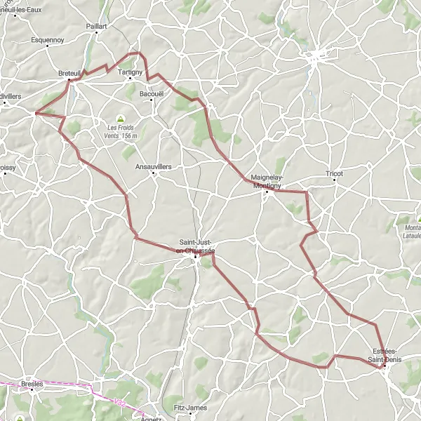 Miniature de la carte de l'inspiration cycliste "Villages pittoresques de l'Oise" dans la Picardie, France. Générée par le planificateur d'itinéraire cycliste Tarmacs.app