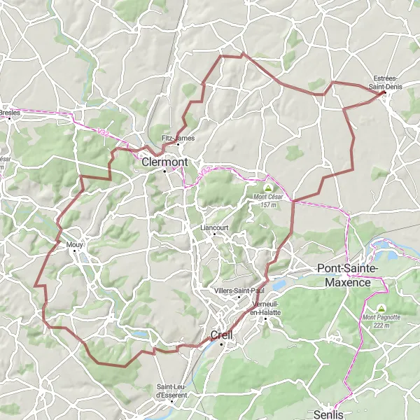 Miniature de la carte de l'inspiration cycliste "Aventure dans les sentiers gravel de Picardie" dans la Picardie, France. Générée par le planificateur d'itinéraire cycliste Tarmacs.app