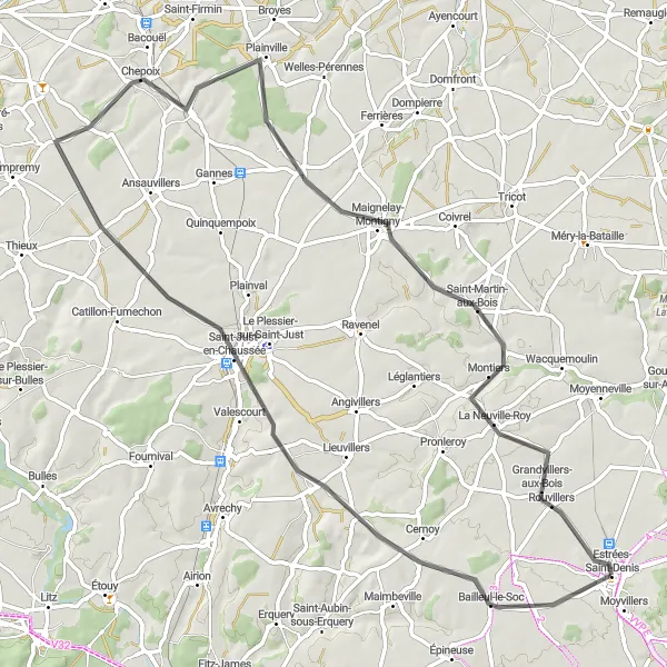 Map miniature of "Saint-Martin-aux-Bois Circuit" cycling inspiration in Picardie, France. Generated by Tarmacs.app cycling route planner