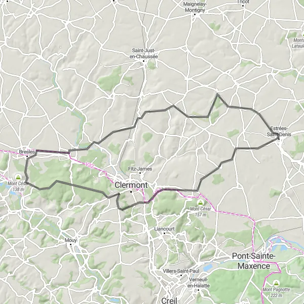 Miniature de la carte de l'inspiration cycliste "Campagne pittoresque du Nord de la France" dans la Picardie, France. Générée par le planificateur d'itinéraire cycliste Tarmacs.app