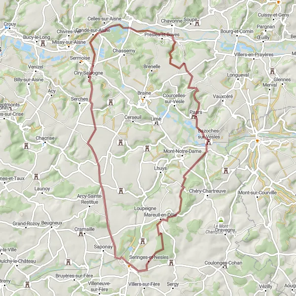 Miniature de la carte de l'inspiration cycliste "Circuit Seringes-et-Nesles" dans la Picardie, France. Générée par le planificateur d'itinéraire cycliste Tarmacs.app