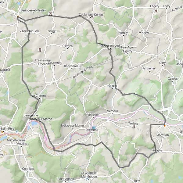 Miniature de la carte de l'inspiration cycliste "Tour Mareuil-le-Port" dans la Picardie, France. Générée par le planificateur d'itinéraire cycliste Tarmacs.app