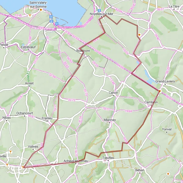 Miniature de la carte de l'inspiration cycliste "Parcours nature à travers la Baie de la Somme" dans la Picardie, France. Générée par le planificateur d'itinéraire cycliste Tarmacs.app