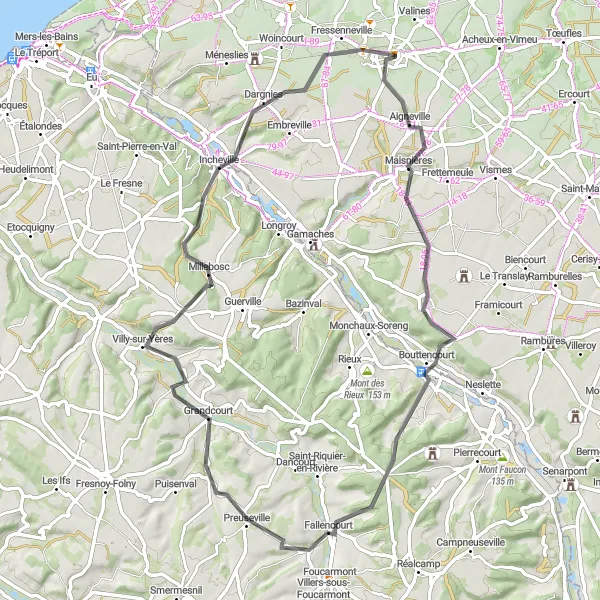 Map miniature of "Countryside Excursion to Dargnies" cycling inspiration in Picardie, France. Generated by Tarmacs.app cycling route planner