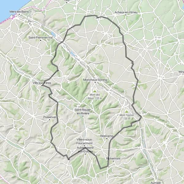 Miniature de la carte de l'inspiration cycliste "Itinéraire routier vers Smermesnil" dans la Picardie, France. Générée par le planificateur d'itinéraire cycliste Tarmacs.app