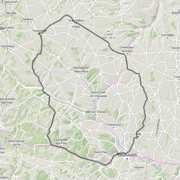 Map miniature of "Heritage Trail to Omécourt" cycling inspiration in Picardie, France. Generated by Tarmacs.app cycling route planner