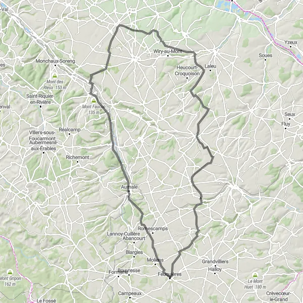 Miniature de la carte de l'inspiration cycliste "Parcours des Châteaux et Manoirs" dans la Picardie, France. Générée par le planificateur d'itinéraire cycliste Tarmacs.app