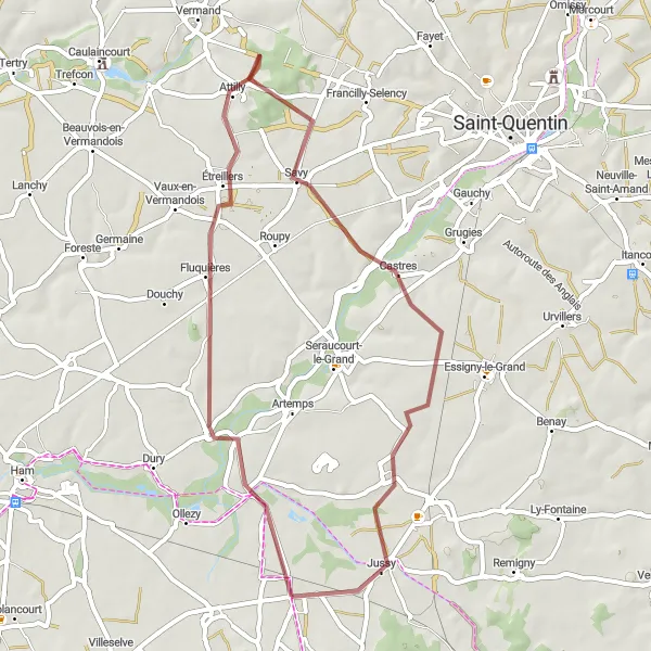 Miniature de la carte de l'inspiration cycliste "Circuit de Fontaine-lès-Clercs" dans la Picardie, France. Générée par le planificateur d'itinéraire cycliste Tarmacs.app
