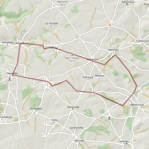 Map miniature of "Mont Travenne Gravel Loop" cycling inspiration in Picardie, France. Generated by Tarmacs.app cycling route planner