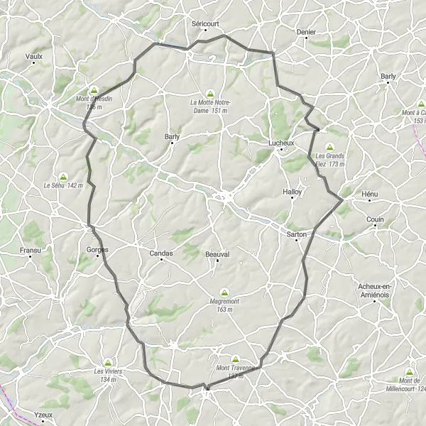 Miniature de la carte de l'inspiration cycliste "La Vallée de l'Authie en Vélo" dans la Picardie, France. Générée par le planificateur d'itinéraire cycliste Tarmacs.app
