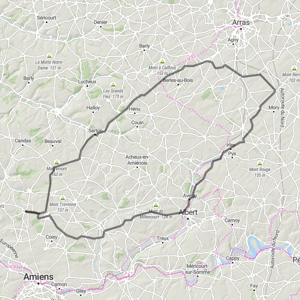 Map miniature of "Scenic Picardie Road Trip" cycling inspiration in Picardie, France. Generated by Tarmacs.app cycling route planner