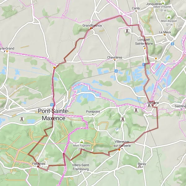 Map miniature of "The Gravel Adventure" cycling inspiration in Picardie, France. Generated by Tarmacs.app cycling route planner