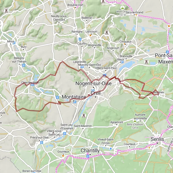 Map miniature of "Picardie Gravel Loop" cycling inspiration in Picardie, France. Generated by Tarmacs.app cycling route planner