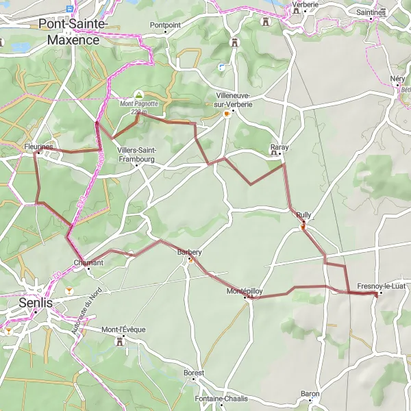 Map miniature of "Gravel Ride to Mont Pagnotte" cycling inspiration in Picardie, France. Generated by Tarmacs.app cycling route planner