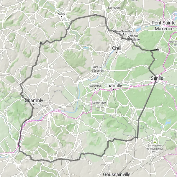 Map miniature of "Picardie Road Adventure" cycling inspiration in Picardie, France. Generated by Tarmacs.app cycling route planner