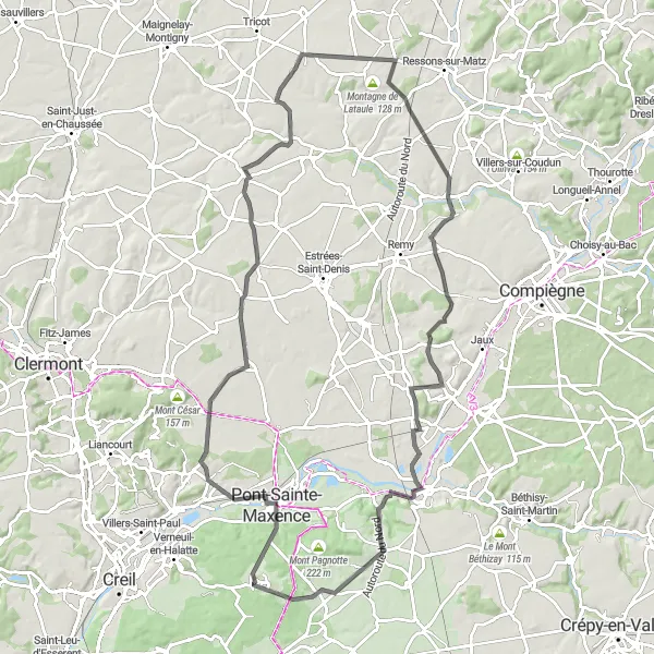 Map miniature of "Picardie Road Loop" cycling inspiration in Picardie, France. Generated by Tarmacs.app cycling route planner