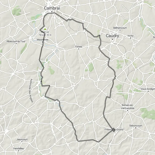 Map miniature of "Sequehart Circuit" cycling inspiration in Picardie, France. Generated by Tarmacs.app cycling route planner