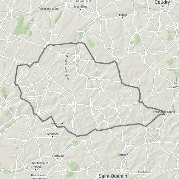 Map miniature of "Le Verguier Circuit" cycling inspiration in Picardie, France. Generated by Tarmacs.app cycling route planner