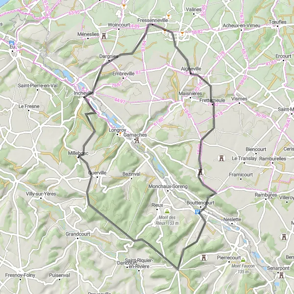 Map miniature of "Millebosc and Blangy-sur-Bresle Scenic Road Ride" cycling inspiration in Picardie, France. Generated by Tarmacs.app cycling route planner