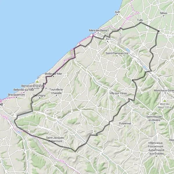 Map miniature of "Tour de Picardie" cycling inspiration in Picardie, France. Generated by Tarmacs.app cycling route planner