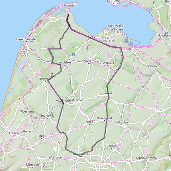 Map miniature of "Scenic Ride to the French Coast" cycling inspiration in Picardie, France. Generated by Tarmacs.app cycling route planner