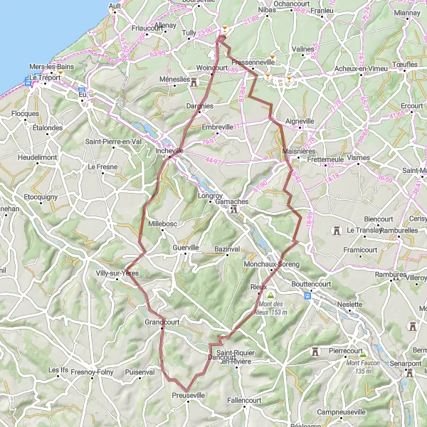 Map miniature of "Exploring Natural Beauty on Gravel Paths" cycling inspiration in Picardie, France. Generated by Tarmacs.app cycling route planner