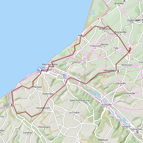 Map miniature of "Friville-Escarbotin Gravel Tour" cycling inspiration in Picardie, France. Generated by Tarmacs.app cycling route planner