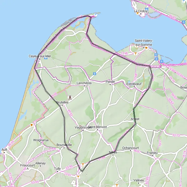 Map miniature of "Rolling Hills and Coastal Beauty" cycling inspiration in Picardie, France. Generated by Tarmacs.app cycling route planner