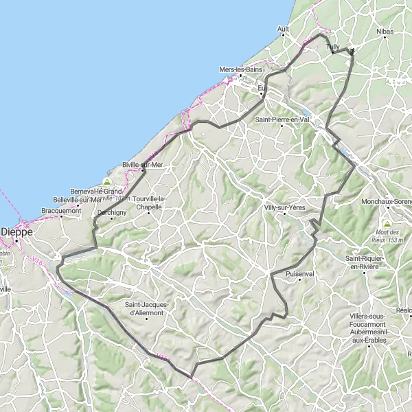 Map miniature of "Discover the Charm of Normandy" cycling inspiration in Picardie, France. Generated by Tarmacs.app cycling route planner