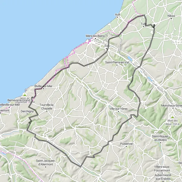 Map miniature of "Friville-Escarbotin Adventure (Road)" cycling inspiration in Picardie, France. Generated by Tarmacs.app cycling route planner