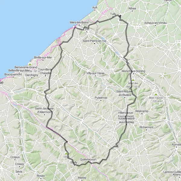 Map miniature of "The Mont des Rieux Challenge" cycling inspiration in Picardie, France. Generated by Tarmacs.app cycling route planner