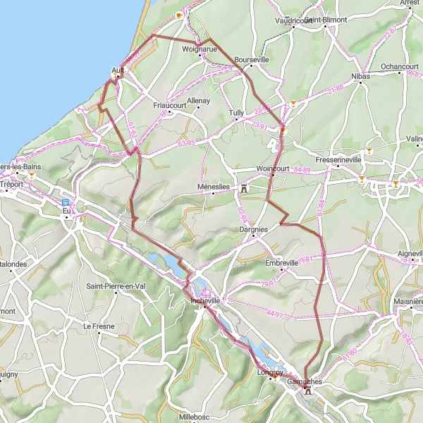 Map miniature of "Picardie Gravel Loop" cycling inspiration in Picardie, France. Generated by Tarmacs.app cycling route planner