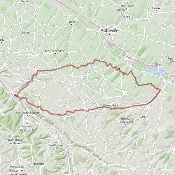 Miniature de la carte de l'inspiration cycliste "Aventure gravel au cœur de la nature" dans la Picardie, France. Générée par le planificateur d'itinéraire cycliste Tarmacs.app