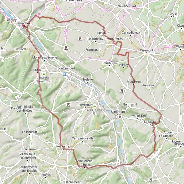 Miniature de la carte de l'inspiration cycliste "La Vallée de la Bresle en Gravel" dans la Picardie, France. Générée par le planificateur d'itinéraire cycliste Tarmacs.app