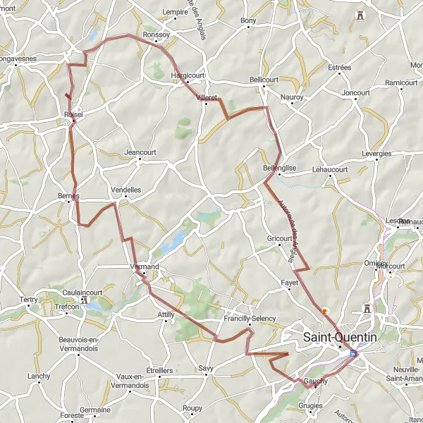 Miniature de la carte de l'inspiration cycliste "Le Tour des Villages Historiques" dans la Picardie, France. Générée par le planificateur d'itinéraire cycliste Tarmacs.app