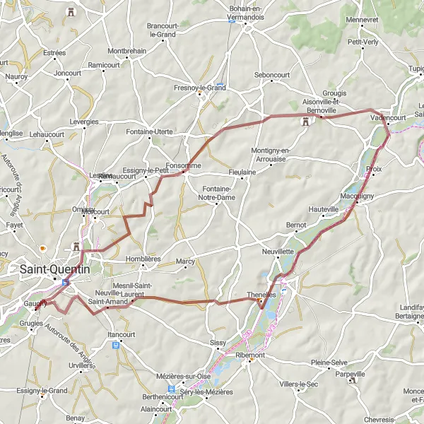 Miniature de la carte de l'inspiration cycliste "Le Circuit des Châteaux et Forêts" dans la Picardie, France. Générée par le planificateur d'itinéraire cycliste Tarmacs.app