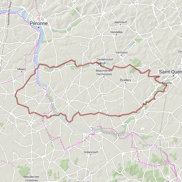 Miniature de la carte de l'inspiration cycliste "La Route des Champs et des Étangs" dans la Picardie, France. Générée par le planificateur d'itinéraire cycliste Tarmacs.app