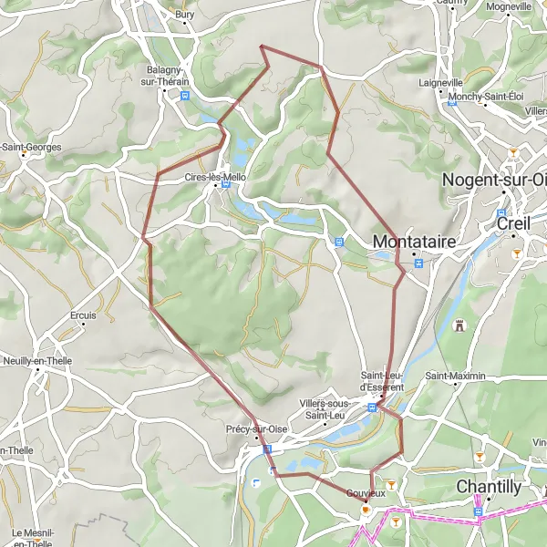 Miniature de la carte de l'inspiration cycliste "Vallée de l'Oise" dans la Picardie, France. Générée par le planificateur d'itinéraire cycliste Tarmacs.app