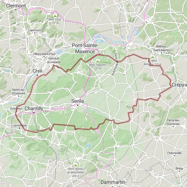 Map miniature of "From Gouvieux to Lamorlaye" cycling inspiration in Picardie, France. Generated by Tarmacs.app cycling route planner