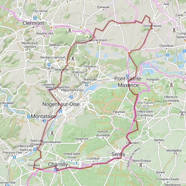 Map miniature of "Nogent-sur-Oise to Chantilly Gravel Adventure" cycling inspiration in Picardie, France. Generated by Tarmacs.app cycling route planner