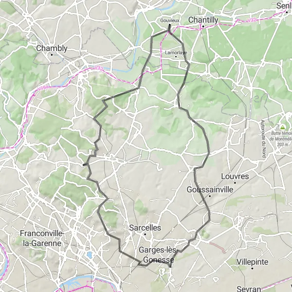 Map miniature of "Luzarches Road Loop" cycling inspiration in Picardie, France. Generated by Tarmacs.app cycling route planner