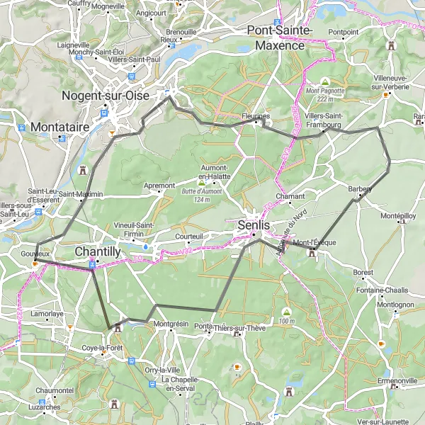 Miniature de la carte de l'inspiration cycliste "Tour des Abbayes et Domaines" dans la Picardie, France. Générée par le planificateur d'itinéraire cycliste Tarmacs.app
